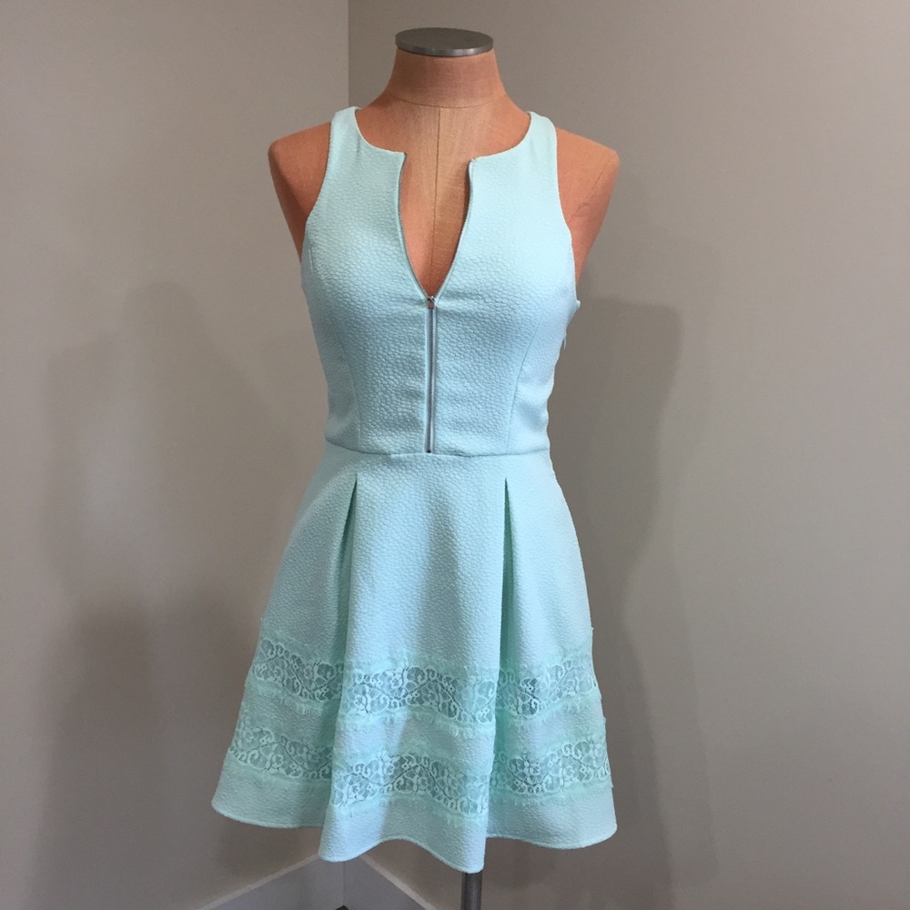 Express Mint Blue Fit-and-Flare Mini Dress